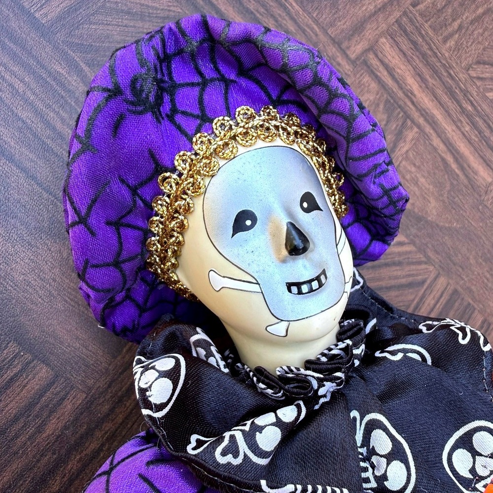 Vintage Good Stuff Halloween Jester Doll Skull Face Spiderweb Pumpkin 16 Inch